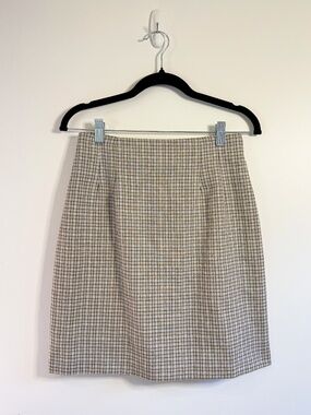 Vintage 1990s Plaid Miniskirt in Tan and Light Blue — Size XS-S